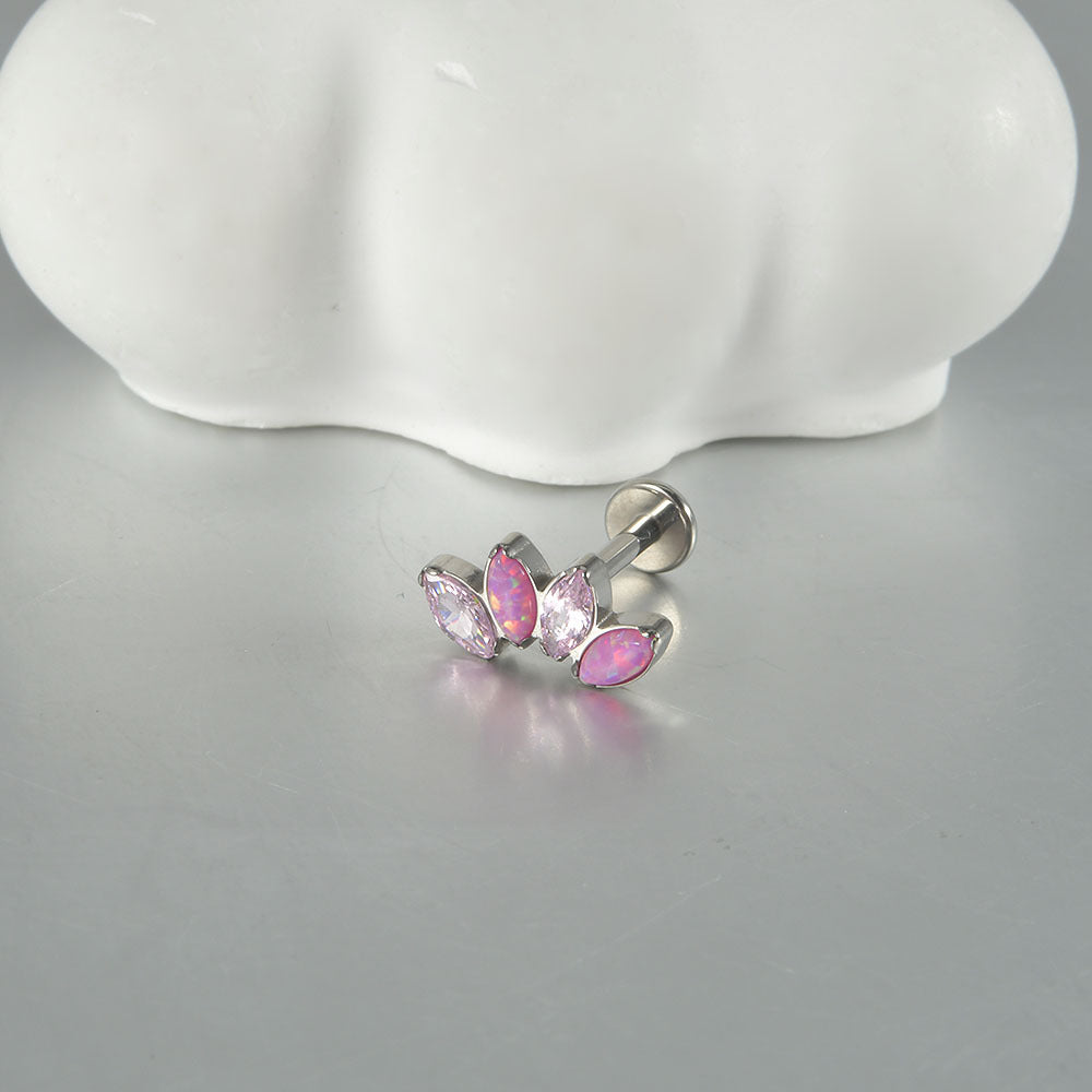 16G Opal Stone Crown Flower shape Labret Ear Piering