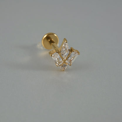 Square CZ Zircon stone Threadless flatback Lip stud Ear piercing