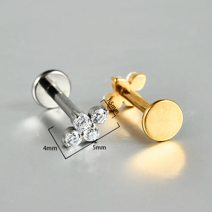 Four Leaf Crystal Little Threadless Labret Ear Piercing