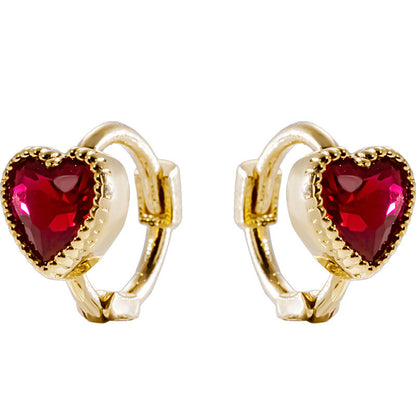 14K Solid Gold Heart-Shaped Red Zircon Helix Piercing Hoop Earring – Romantic & Dainty