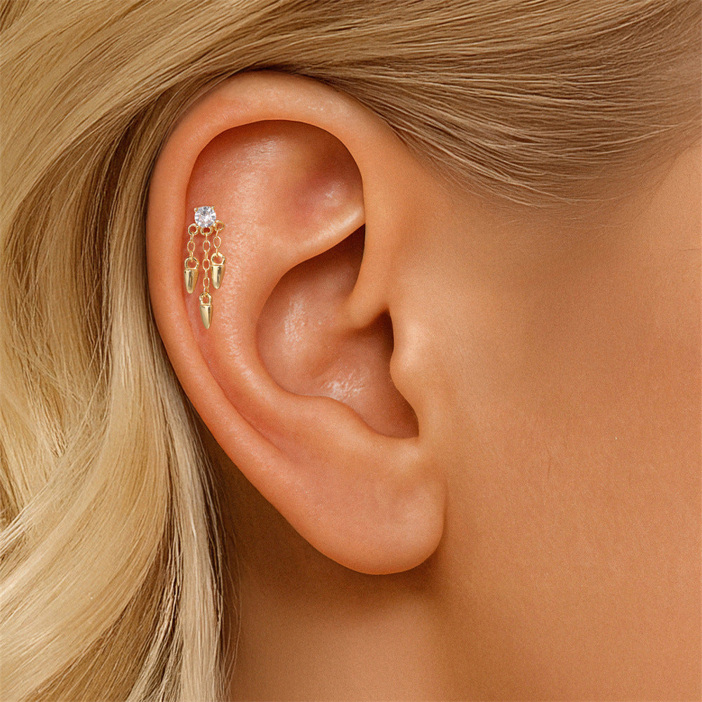 ASTM F136 Tassel Star  Moon Zircon Flat back threadless Cartilage Piercing Earring
