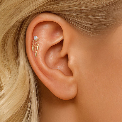 ASTM F136 Tassel Star  Moon Zircon Flat back threadless Cartilage Piercing Earring