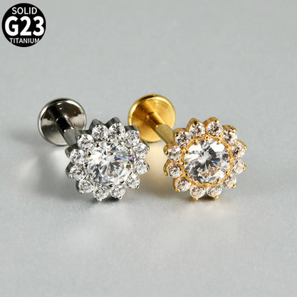 CZ Flower Leaf Stones paved Threadless Labret Ear stud