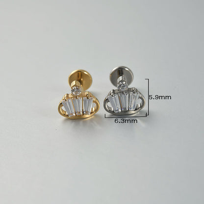 Princess Crown Zircon Crystal flatback Threadless Labret Ear Piercing