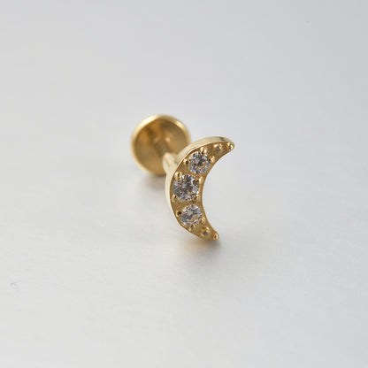 16G Crystal Zircon Moon Shape Flatback Labret Ear Piercing