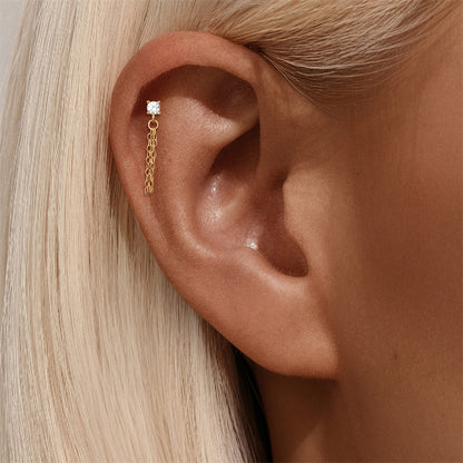 ASTM F136 Star/Moon Chain Tassel Threaded Cartilage Piercing Earrings Ear Studs
