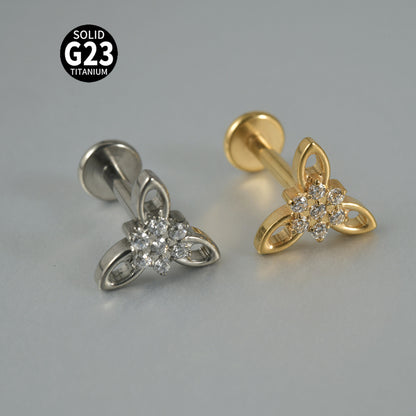 Triangle Flower Zircon Threadless Flatback Ear Stud Tragus piercing jewelry