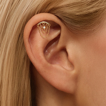 ASTM F136 Tassel Star  Moon Zircon Flat back threadless Cartilage Piercing Earring