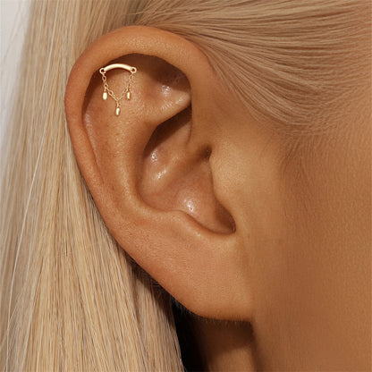 ASTM F136 Star/Moon Chain Tassel Threaded Cartilage Piercing Earrings Ear Studs