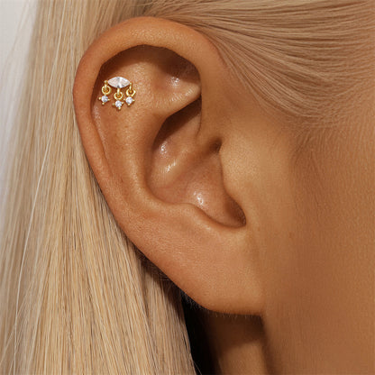 ASTM F136 Geometric Star Rhinestones Flat Back Cartilage Piercing Earrings