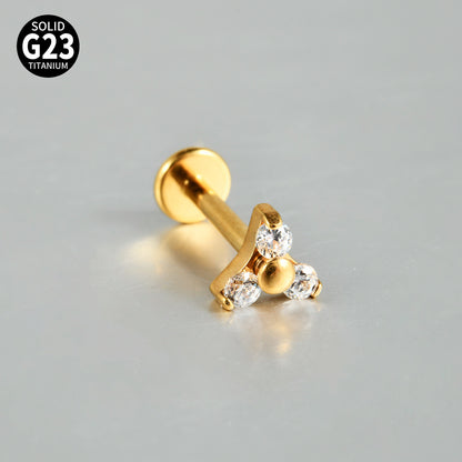 Triangle Flower Zircon Stone Threadless Flatback Labret Ear Piercings
