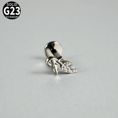 G23/F136 CZ Tree Leaf Threadless Flatback Lip stud Ear stud