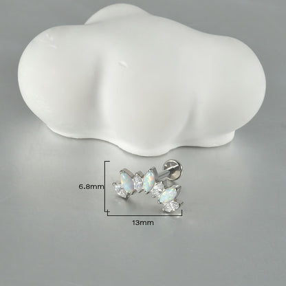 16G Opal Stone Crown Flower shape Labret Ear Piering