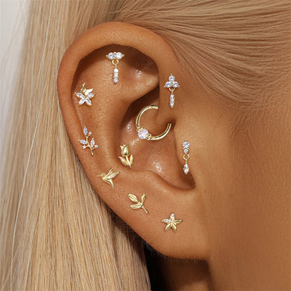 ASTM F136 Flower/ Woodpecker/Fish/Butterfly Flatback Cartilage Piercing Earrings