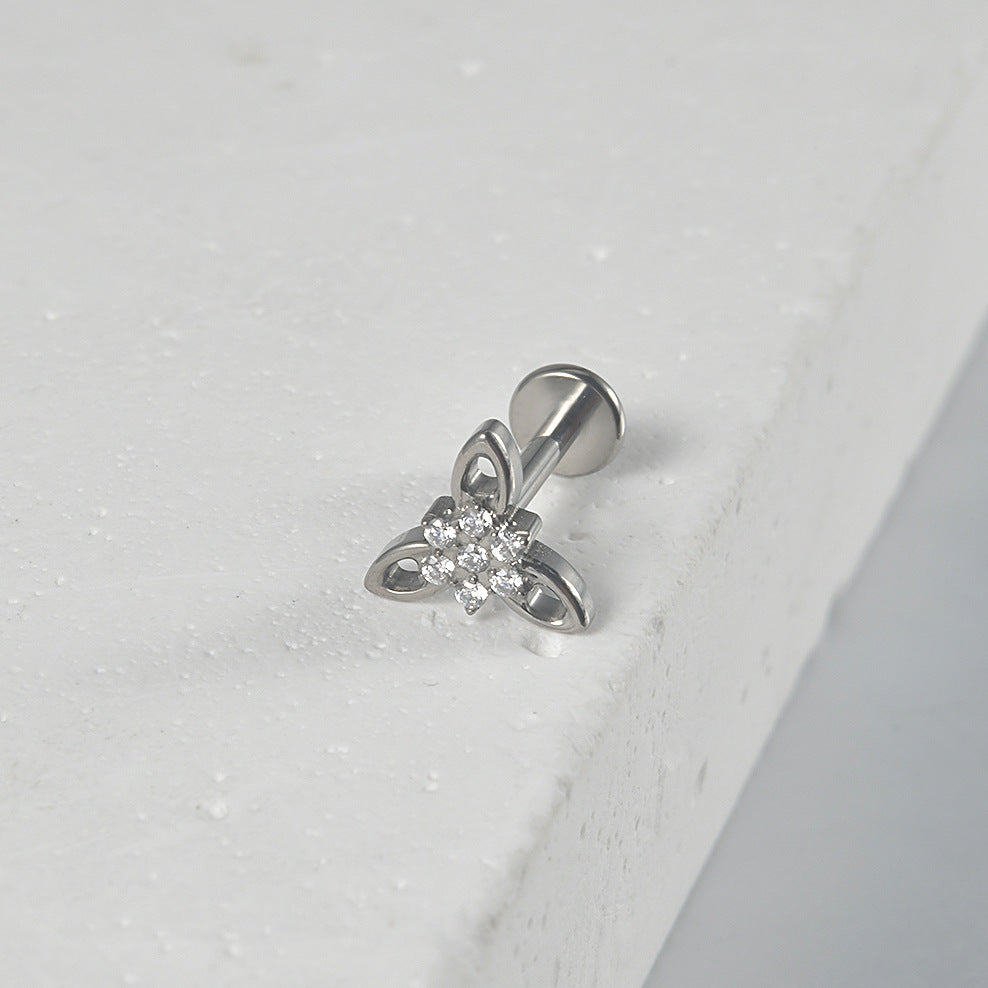 Triangle Flower Zircon Threadless Flatback Ear Stud Tragus piercing jewelry