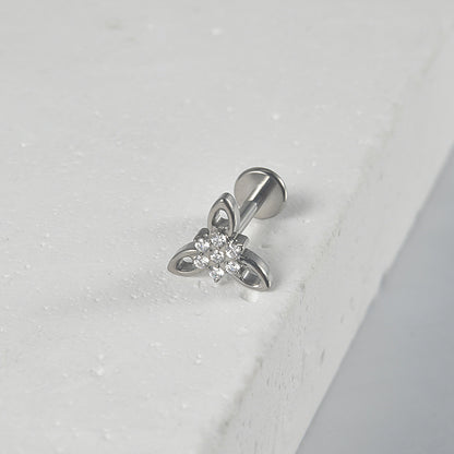 Triangle Flower Zircon Threadless Flatback Ear Stud Tragus piercing jewelry