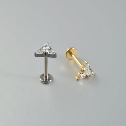 Little Triangle Flower Leaf Threadless flatback Lip ring Ear Piercings