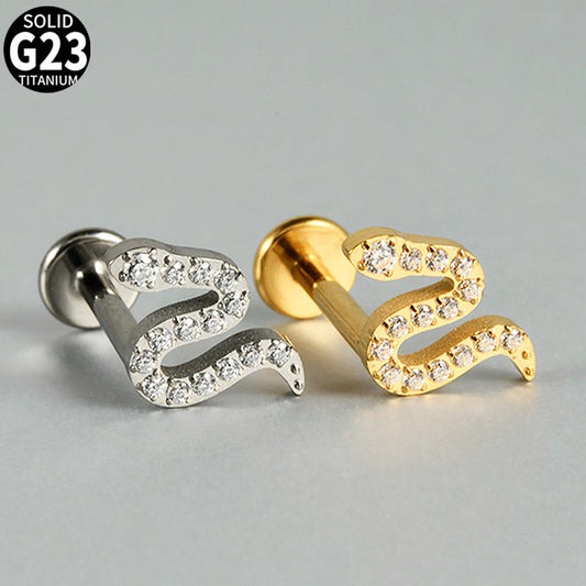 G23/F136 Little Snake CZ threadless flatback Labret Ear Stud body piercing