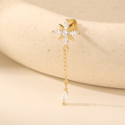 ASTM F136 Star/Moon Chain Tassel Threaded Cartilage Piercing Earrings Ear Studs