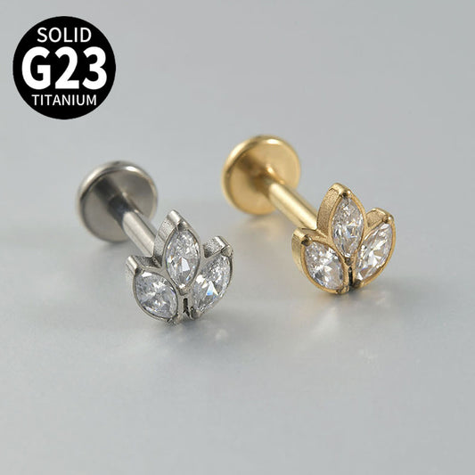 G23/F136 Crown 3 Zircon Threadless Flatback Labret Ear Piercing
