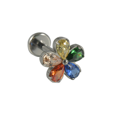 Sunflower Multi-color Zircon Stone Flatback Threadless Labret Ear Stud Piercing