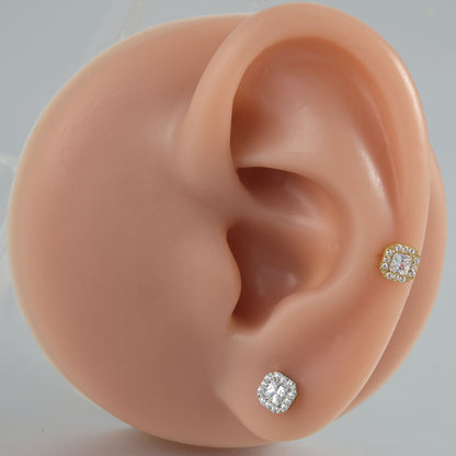 Big square Zircon Stone Labret Threadless Tragus Ear loops