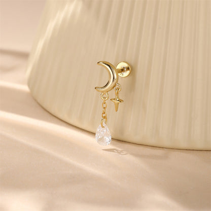 ASTM F136 Star/Moon Chain Tassel Threaded Cartilage Piercing Earrings Ear Studs