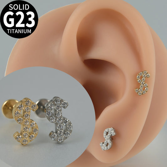 G23/F136 US DOLLAR Shape Zircon Sign Threadless Flatback Rook Ear Piercing