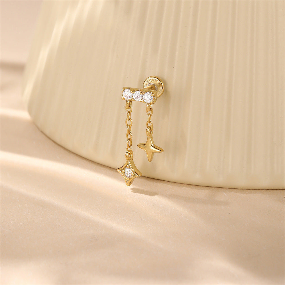 ASTM F136 Star/Moon Chain Tassel Threaded Cartilage Piercing Earrings Ear Studs