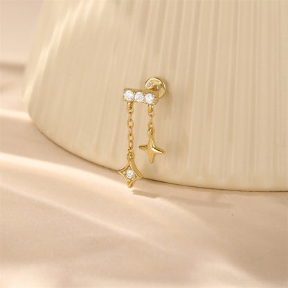 ASTM F136 Star/Moon Chain Tassel Threaded Cartilage Piercing Earrings Ear Studs
