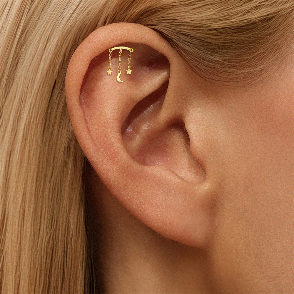 ASTM F136 Tassel Star  Moon Zircon Flat back threadless Cartilage Piercing Earring