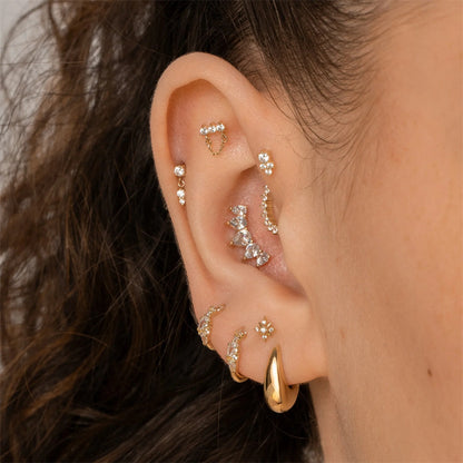 ASTM F136 Multi-Layer pendant zircon heart shape flatback ear Piercing Earring stud