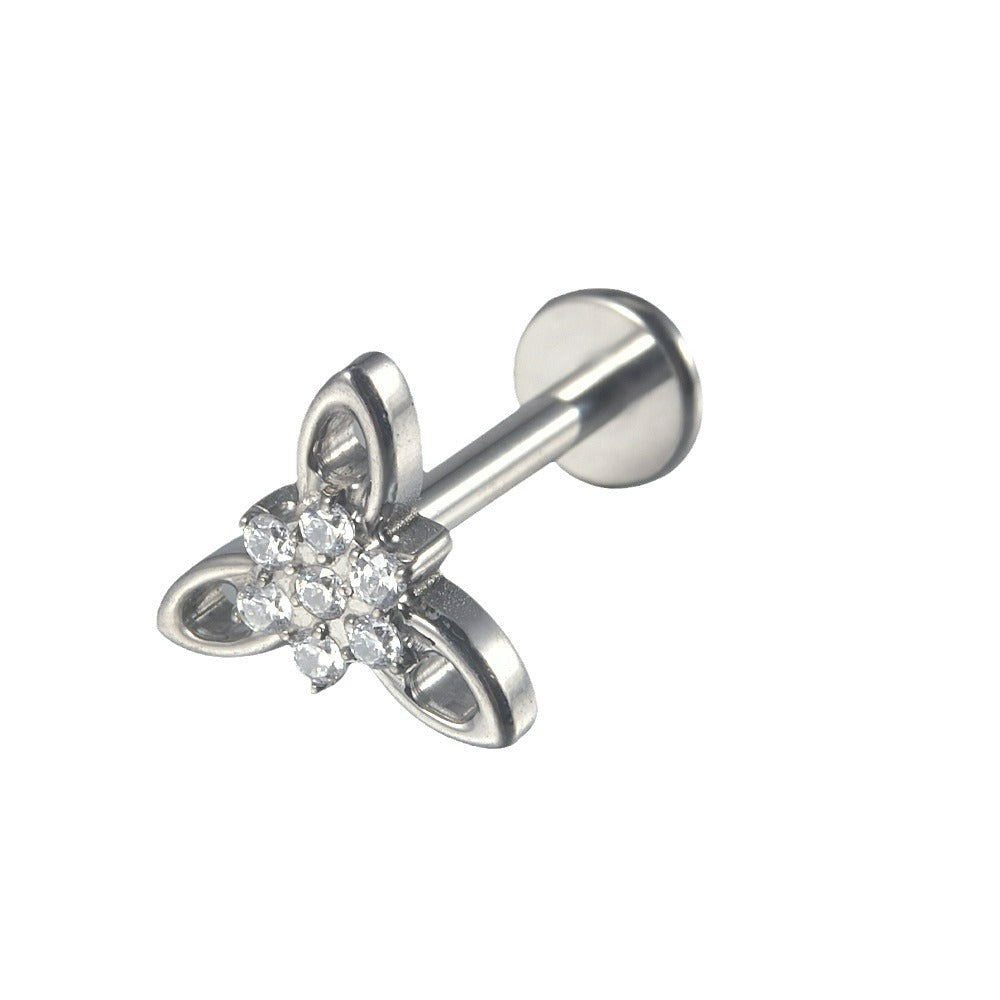 Triangle Flower Zircon Threadless Flatback Ear Stud Tragus piercing jewelry