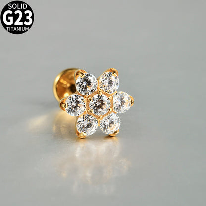 6 Zircon Flowers Flatback Labret Ear stud Piercing