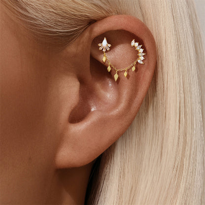 ASTM F136 Long chain rhinestones cartilage tassel dangle piercing earrings accessories