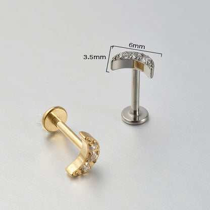 16G Crystal Zircon Moon Shape Flatback Labret Ear Piercing