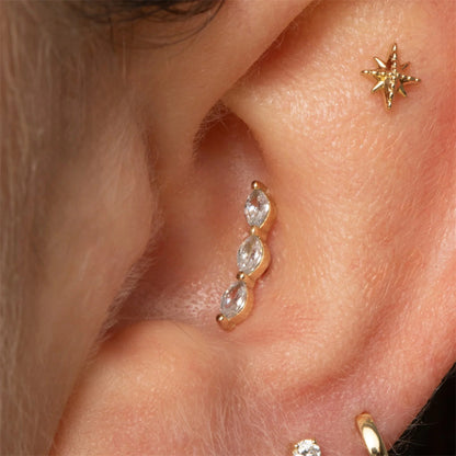 ASTM F136 Multi-Layer pendant zircon heart shape flatback ear Piercing Earring stud