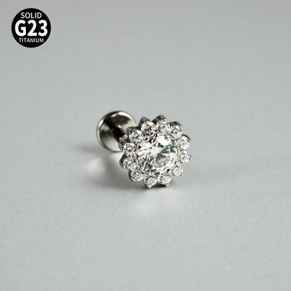 CZ Flower Leaf Stones paved Threadless Labret Ear stud