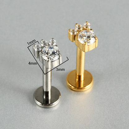 Cute Dog pet footprint zircon stone flatback labret ear piercing