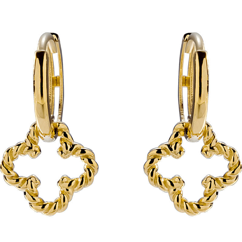 14K Solid Gold Four-Leaf Clover Huggie Drop Earrings – Lucky Charm Design