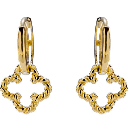 14K Solid Gold Four-Leaf Clover Huggie Drop Earrings – Lucky Charm Design