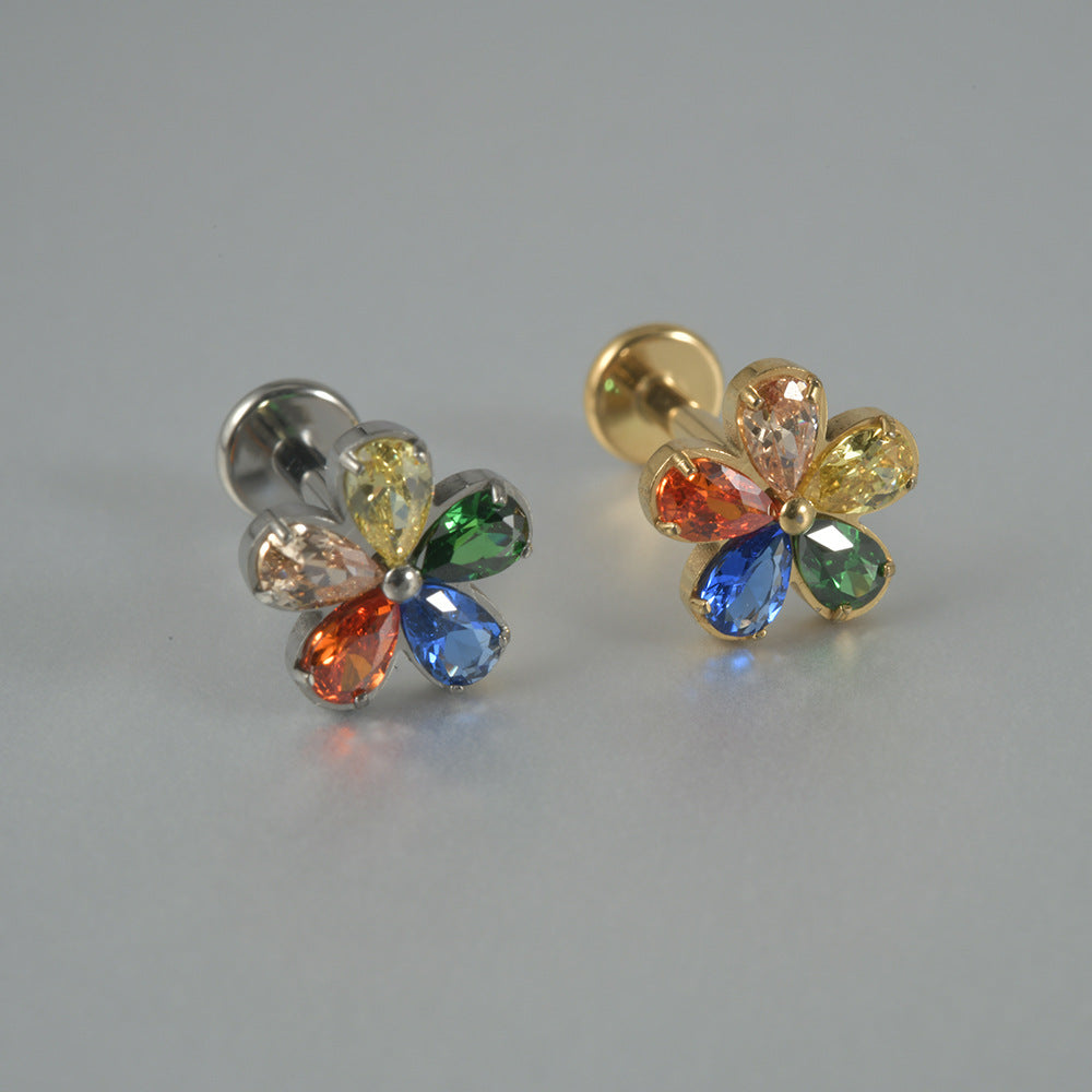 Sunflower Multi-color Zircon Stone Flatback Threadless Labret Ear Stud Piercing