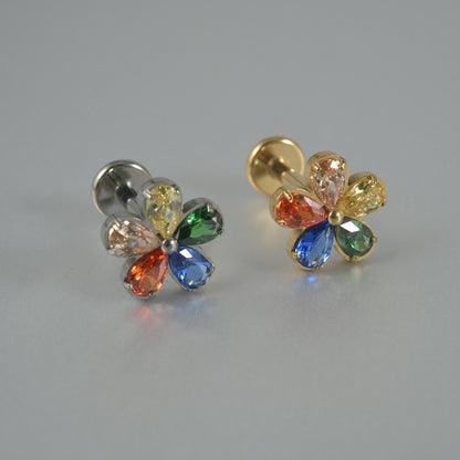 Sunflower Multi-color Zircon Stone Flatback Threadless Labret Ear Stud Piercing