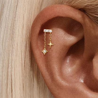 ASTM F136 Star/Moon Chain Tassel Threaded Cartilage Piercing Earrings Ear Studs