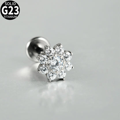 G23 Flowers CZ Stone Threadless Lip stud Labret Ear stud Piercing Jewelry