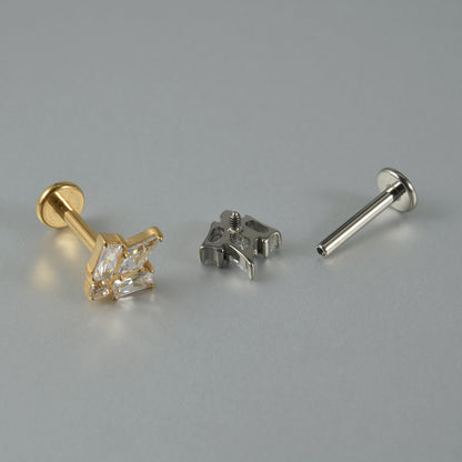 Square CZ Zircon stone Threadless flatback Lip stud Ear piercing