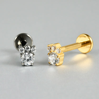 Cute Dog pet footprint zircon stone flatback labret ear piercing