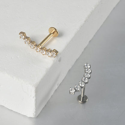 Big Long Seven / Nine Crystal stones Curved Threadless Tragus Ear Piercing