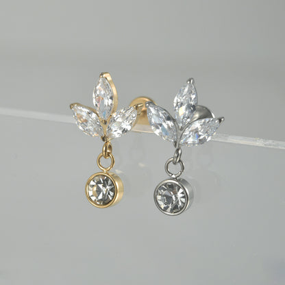 F136/G23 Three leaf pendant Drop Threadless Flatback Ear stud Tragus Labret