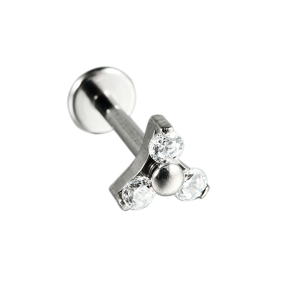 Triangle Flower Zircon Stone Threadless Flatback Labret Ear Piercings